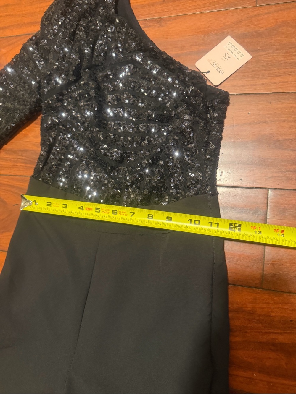 House of CB Black One-Shoulder Sequin Jumpsuit with Long Sleeve - Picture 5 of 9